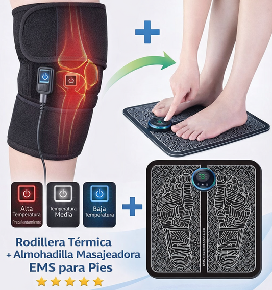 Alivia el dolor, activa tu circulación y recupera tu energía desde casa con el Combo Terapéutico de Rodillera de Calor + Tapete de Electrodos